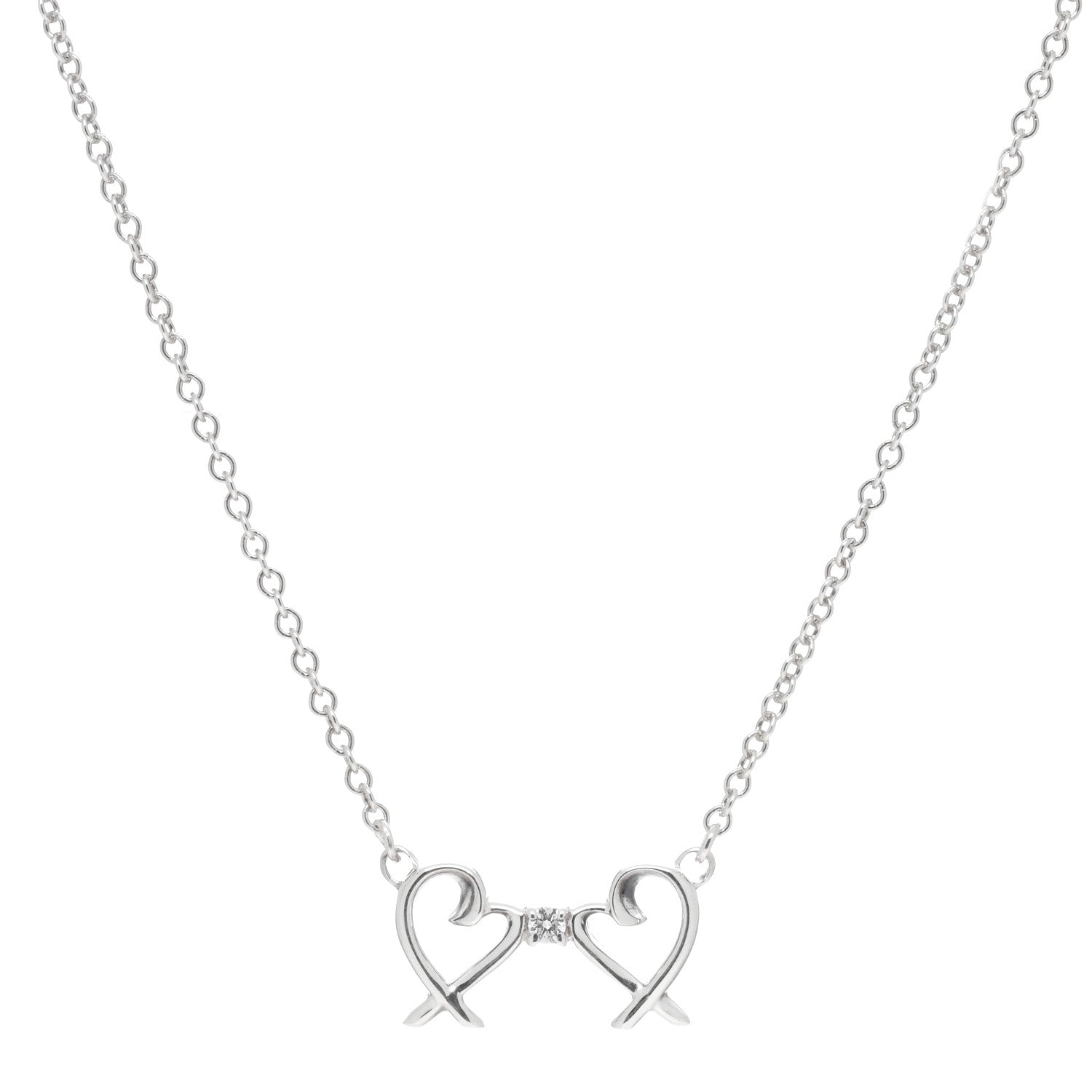 Tiffany Sterling Silver Diamond Paloma Picasso Double Loving Heart Necklace 4 of 5