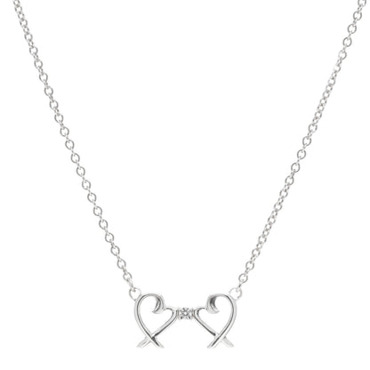Tiffany Sterling Silver Diamond Paloma Picasso Double Loving Heart Necklace 4 of 5