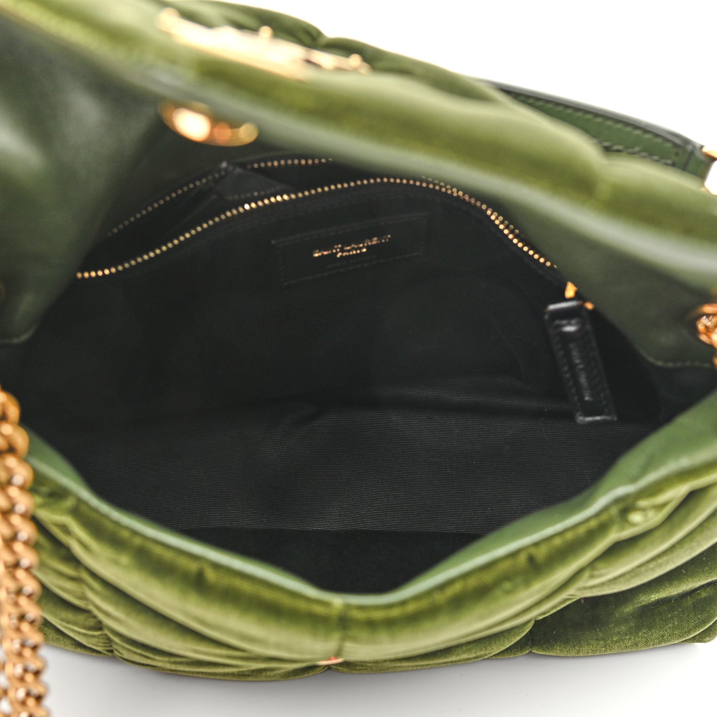 Velvet Quilted Small Loulou Puffer Monogram Chain Satchel Kaki Musk
