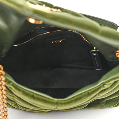 Saint Laurent Velvet Quilted Small Loulou Puffer Monogram Chain Satchel Kaki Musk 5 of 10
