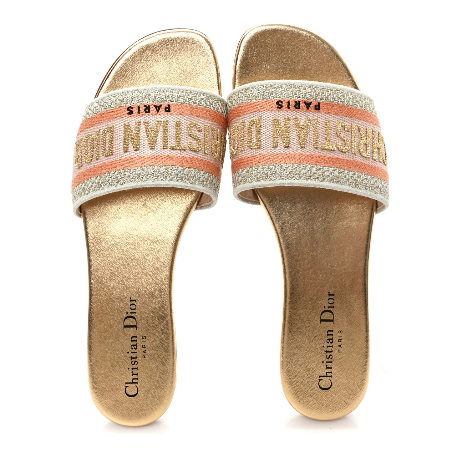 Canvas Lurex Embroidered Dway Flat Slide Sandals 38 Platinum 38 Platinum