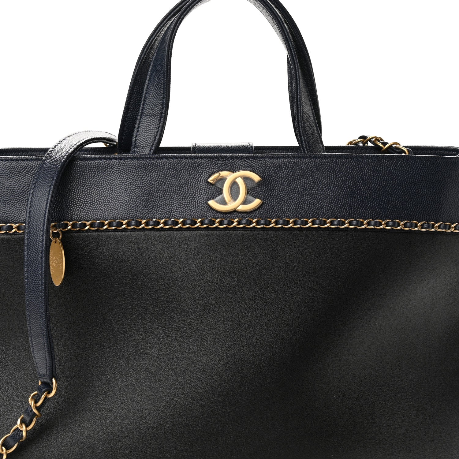 Chanel Lambskin Caviar Lovely Chains Shopping Tote Black Navy 8 of 13