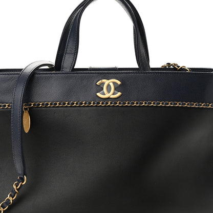 Chanel Lambskin Caviar Lovely Chains Shopping Tote Black Navy 8 of 13