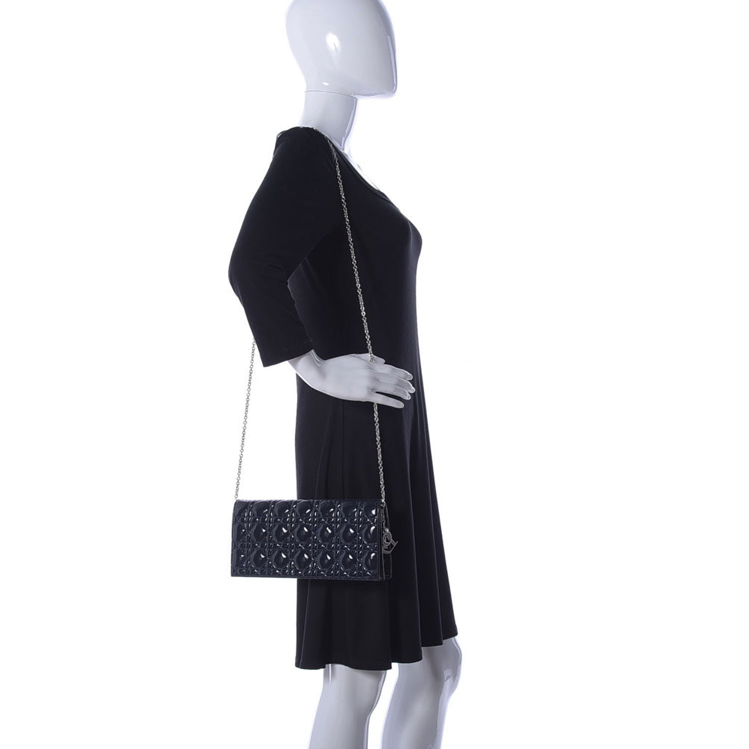Christian Dior Patent Cannage Lady Dior Convertible Clutch Navy Blue 2 of 14