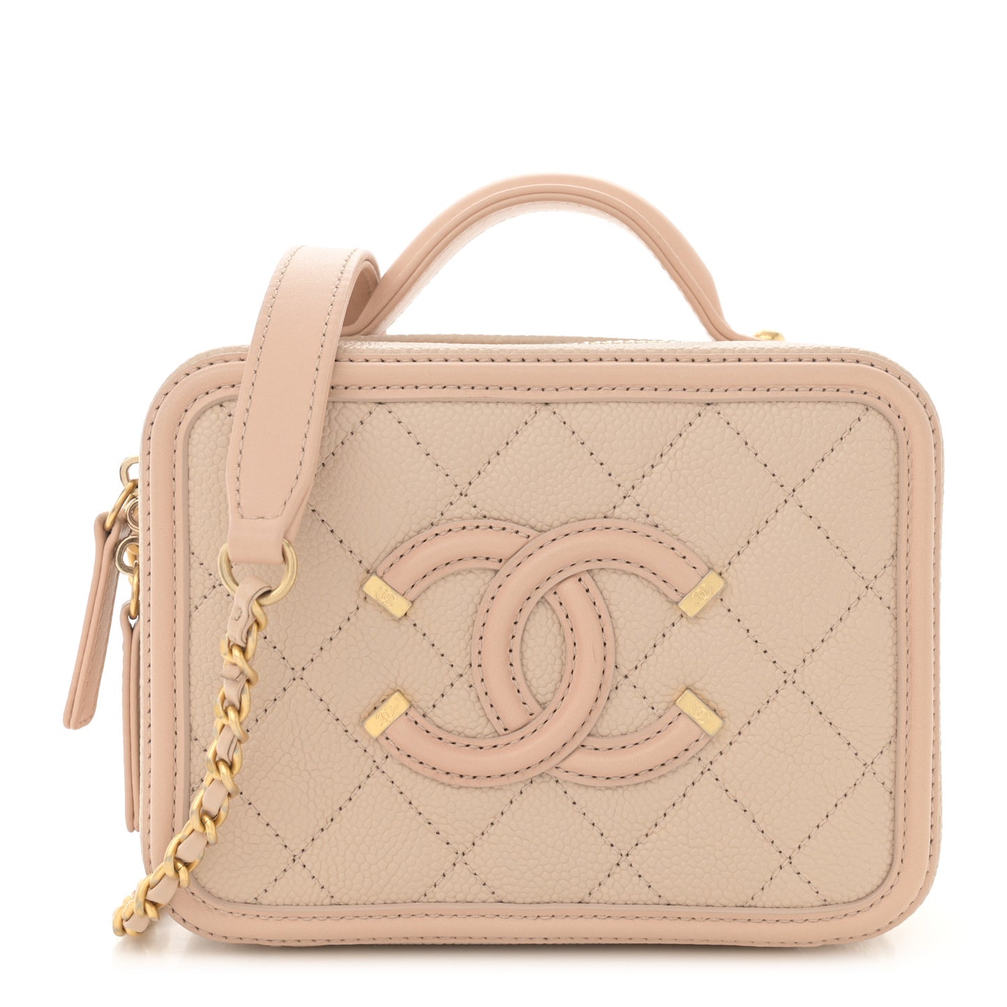 Caviar Quilted Small CC Filigree Vanity Case Beige