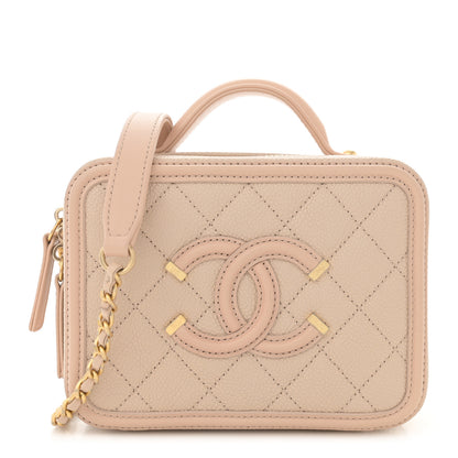 Chanel Caviar Quilted Small CC Filigree Vanity Case Beige 1 of 11