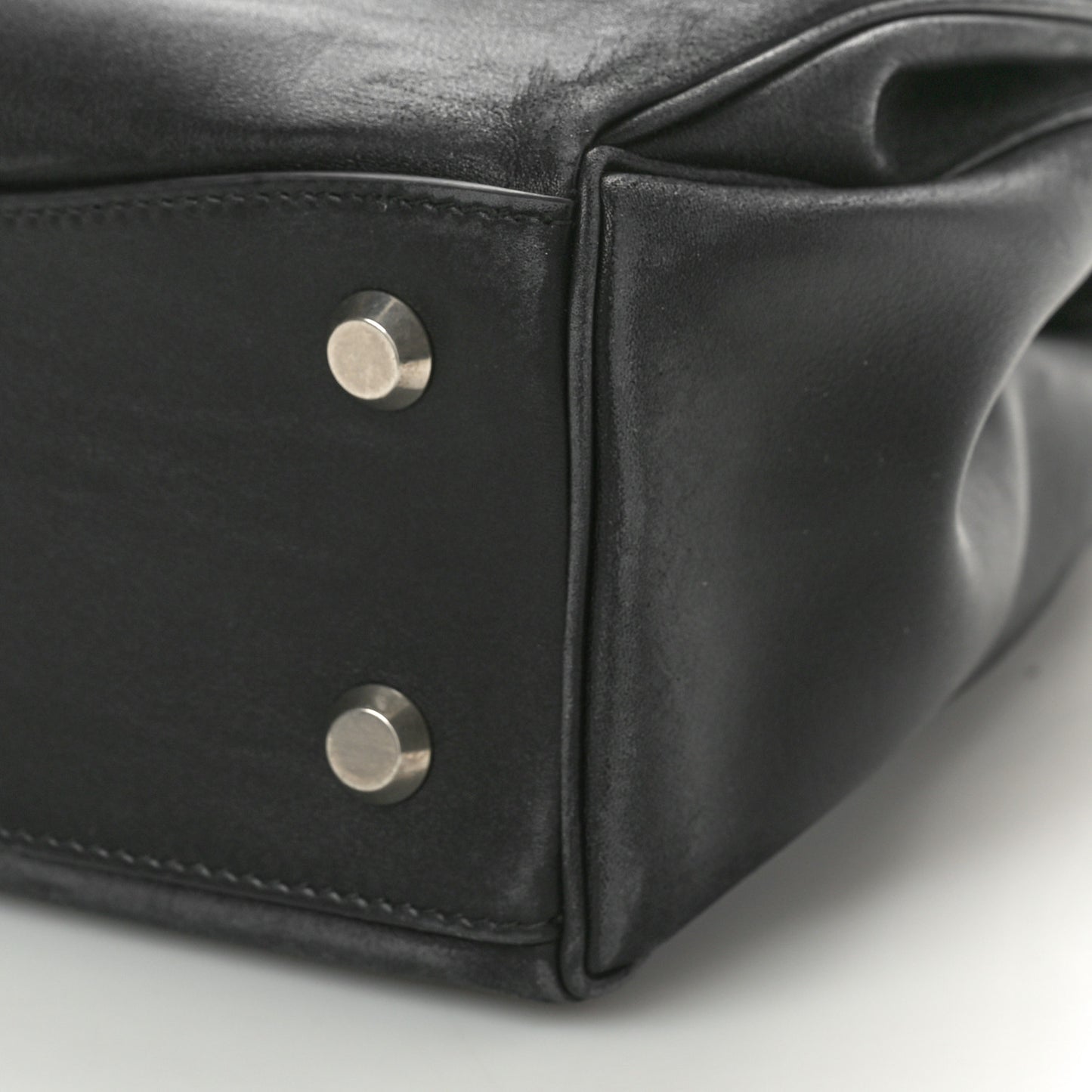 Smooth Calfskin Used Effect Medium Rodeo Top Handle Handbag Black