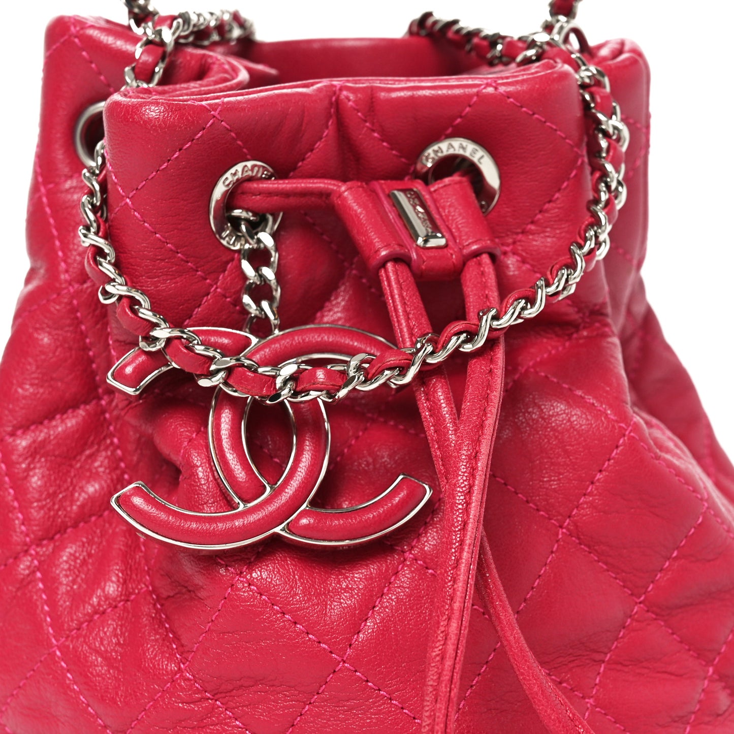 Lambskin Quilted CC Chain Bucket Bag Pink