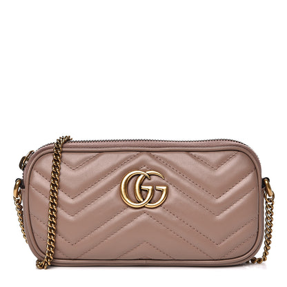 Gucci Calfskin Matelasse Mini GG Marmont Chain Crossbody Bag Porcelain Rose 1 of 14
