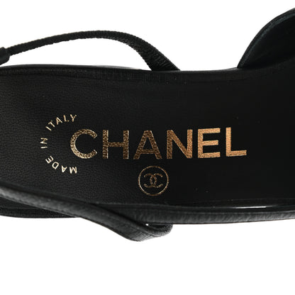 Chanel Goatskin Calfskin Cap Toe CC Slingback Sandals 35 Black 7 of 10