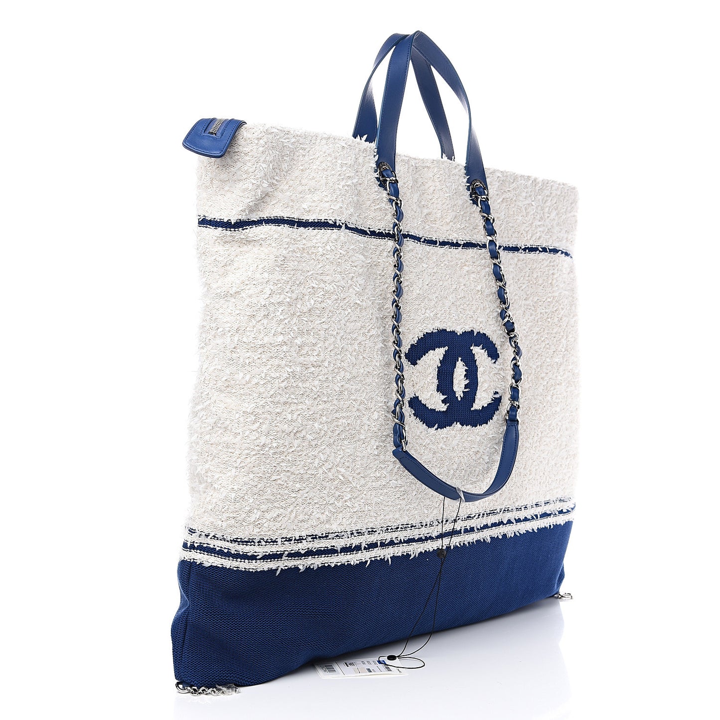 Tweed Fabric Deauville Biarritz Tote White Navy
