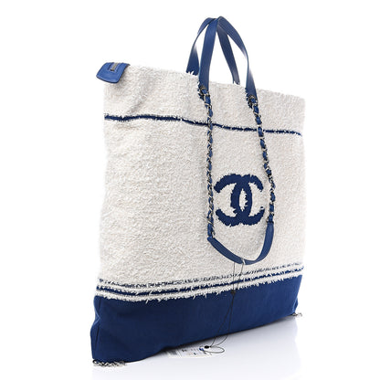 Chanel Tweed Fabric Deauville Biarritz Tote White Navy 2 of 7