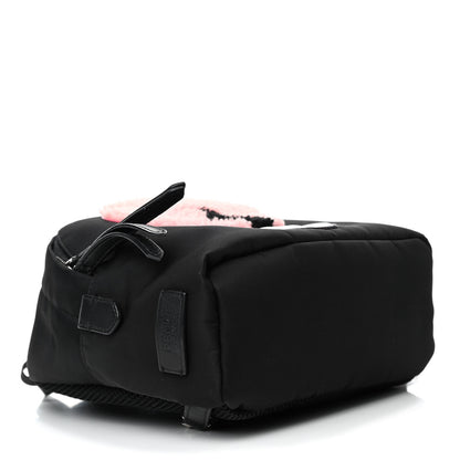 Fendi Nylon Shearling Vitello Dolce Lightbulb Mini Backpack Black Bubblegum 3 of 4