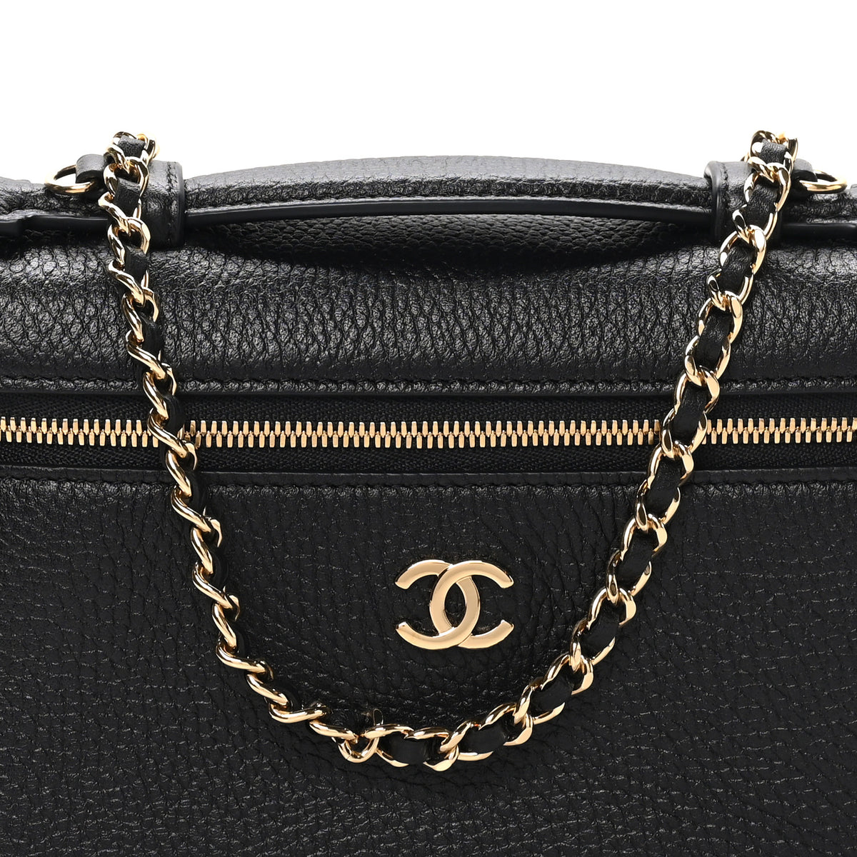 Chanel Grained Calfskin Top Handle Slim Vanity Case With Chain Black 7 of 10
