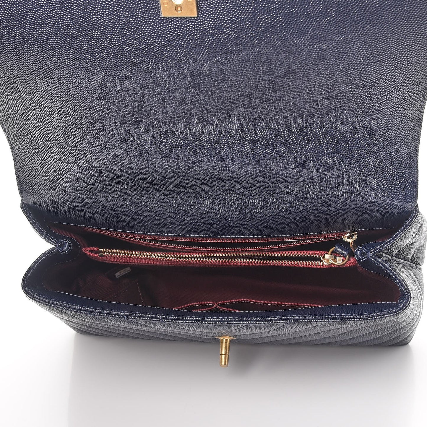 Caviar Chevron Quilted Small Coco Handle Flap Navy