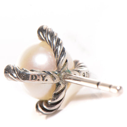 David Yurman Sterling Silver Diamond Pearl Small Earrings 3 of 6