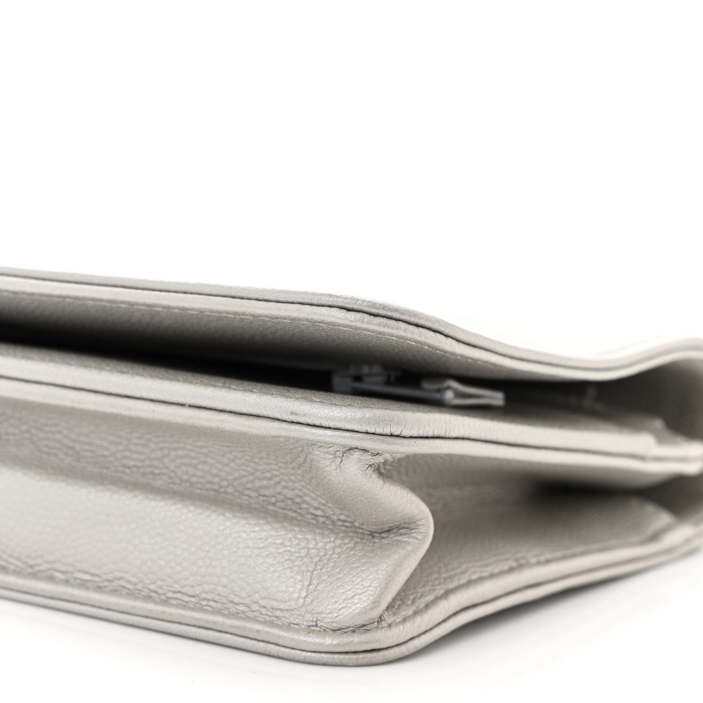 Metallic Caviar Quilted Boy Wallet On Chain WOC Silver