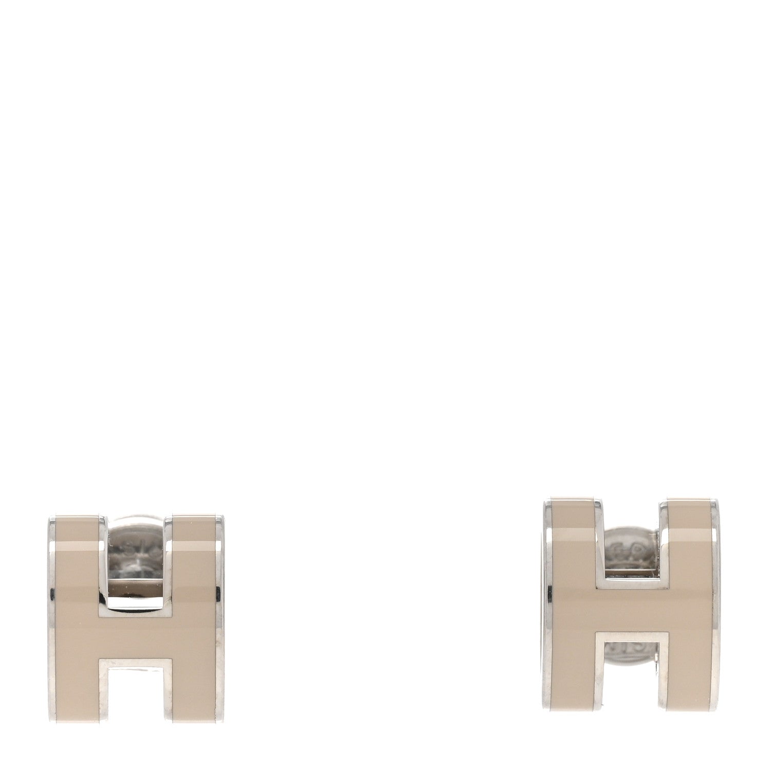Hermes Palladium Lacquered Mini Pop H Earrings Marron Glace 1 of 5