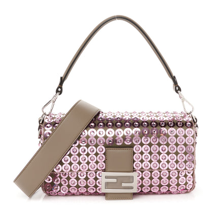 Fendi Ricamo Sequin Paillettes Strass Vitello Grace Baguette Rosa Tartufo 1 of 11