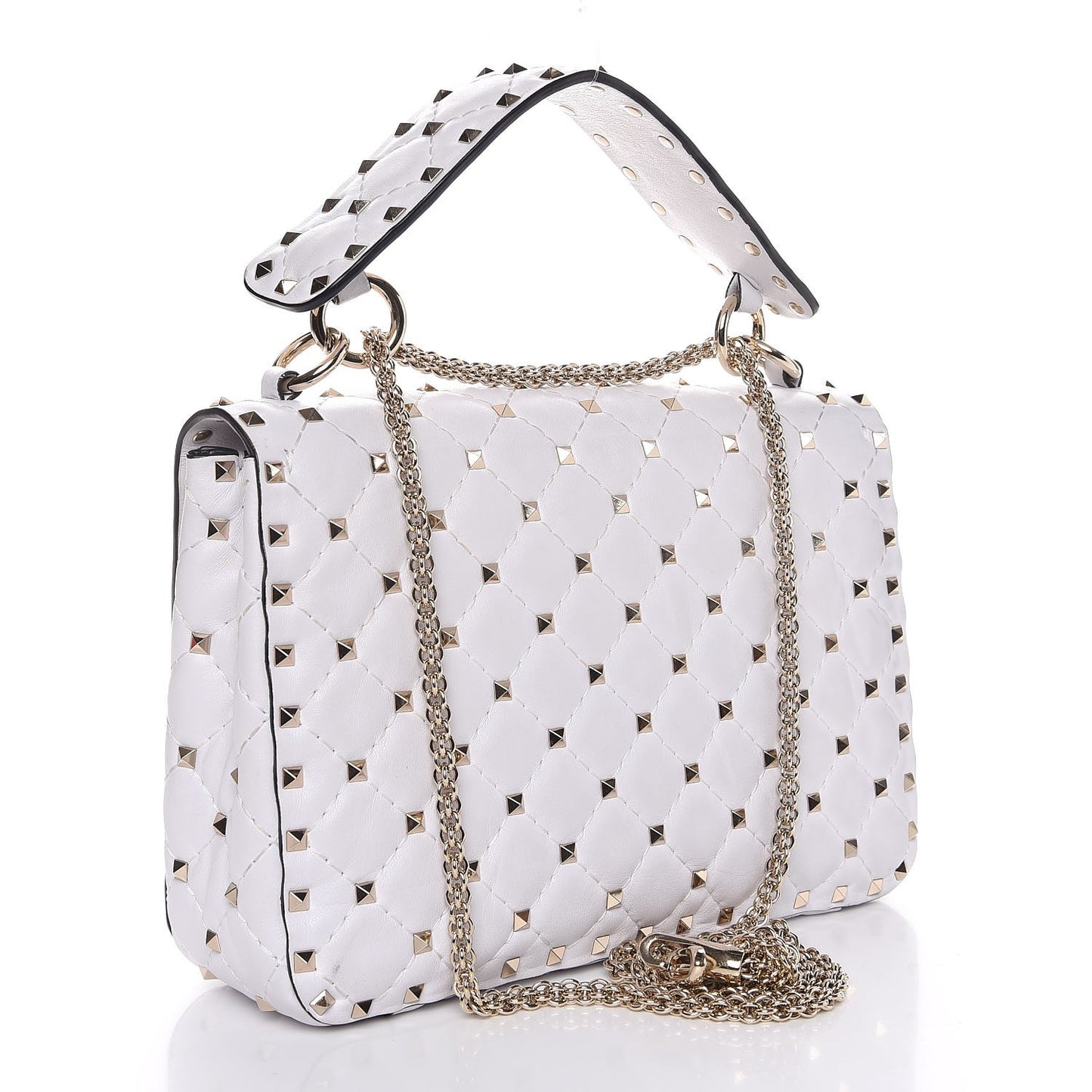Lambskin VLTN Print Medium Rockstud Spike Shoulder Bag Optic White Black