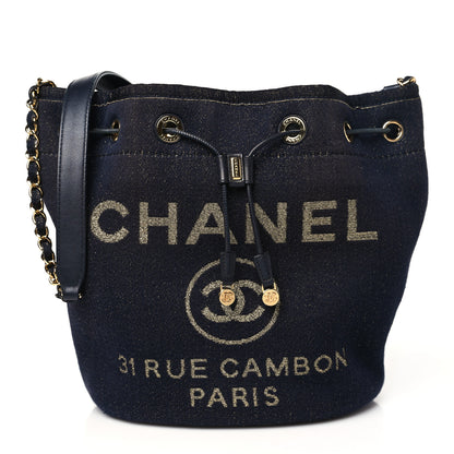 Chanel Lurex Canvas Deauville Drawstring Bucket Bag Navy Blue Gold 1 of 10