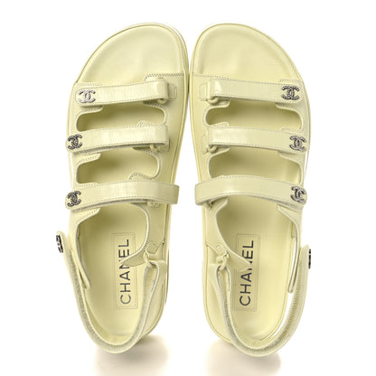 Chanel Lambskin Crystal CC Velcro Dad Sandals 39.5 Light Yellow 2 of 10