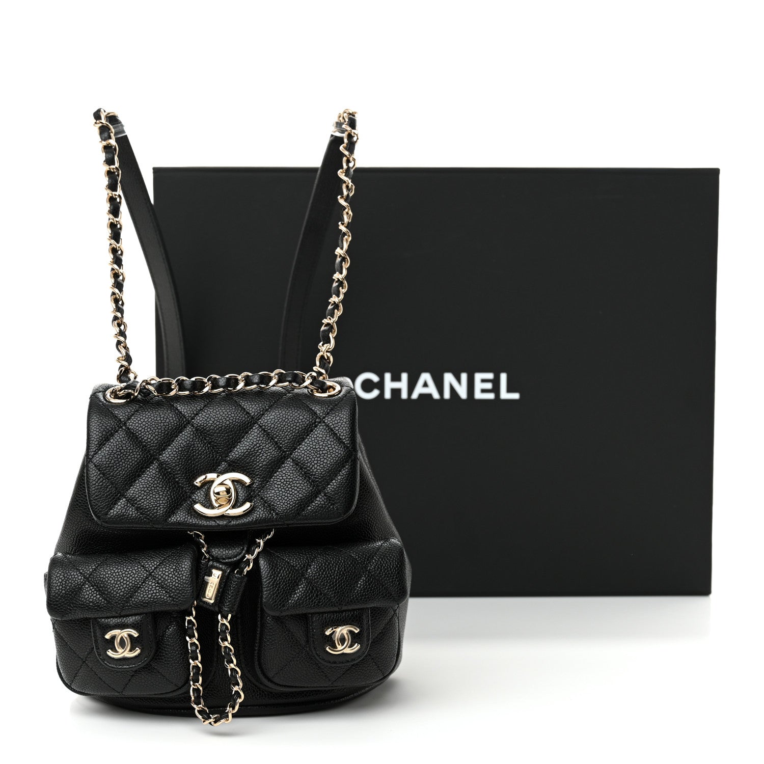 Chanel Shiny Caviar Quilted Small Duma Pockets Drawstring Backpack Black 11 of 11