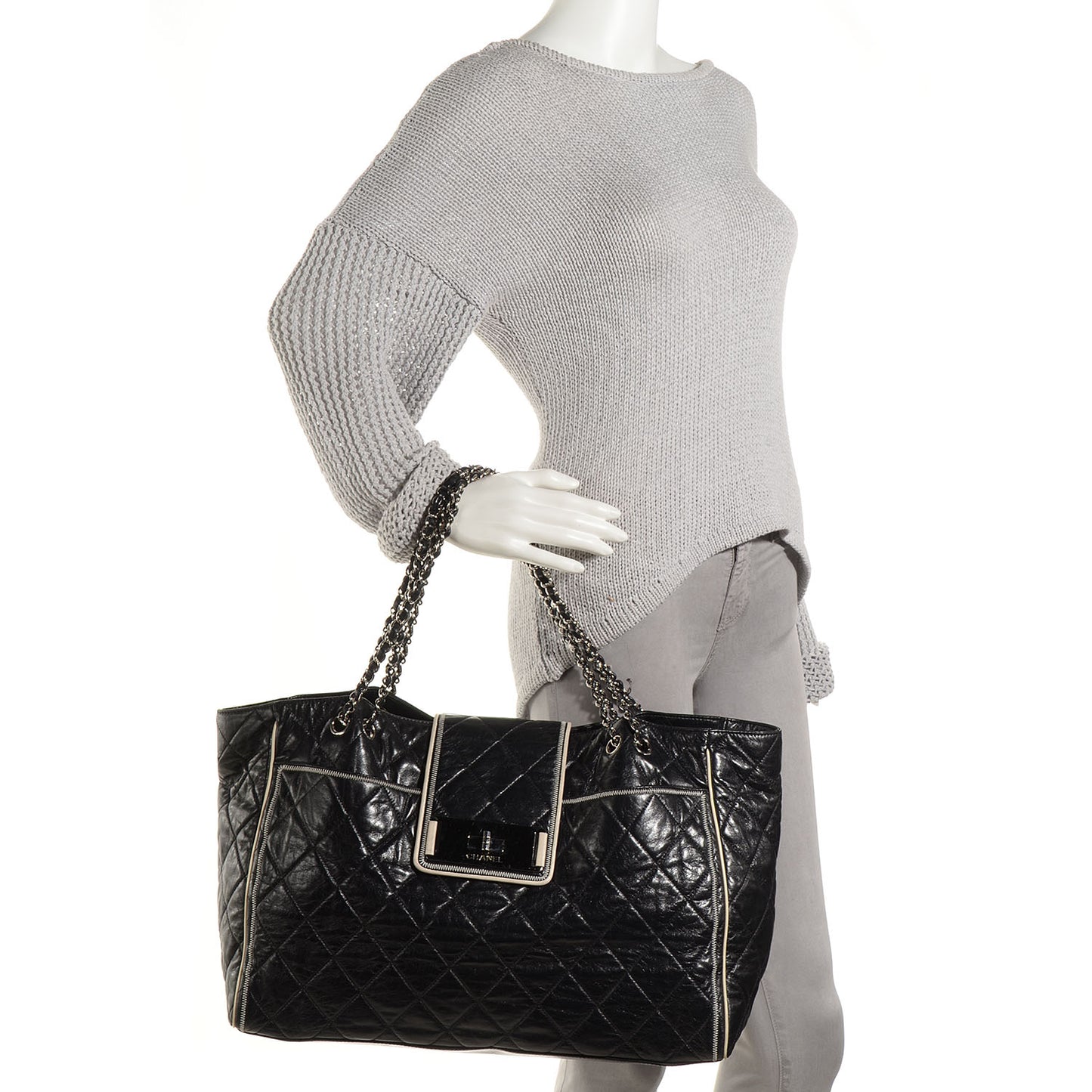 Lambskin Quilted East West Large Tote Black