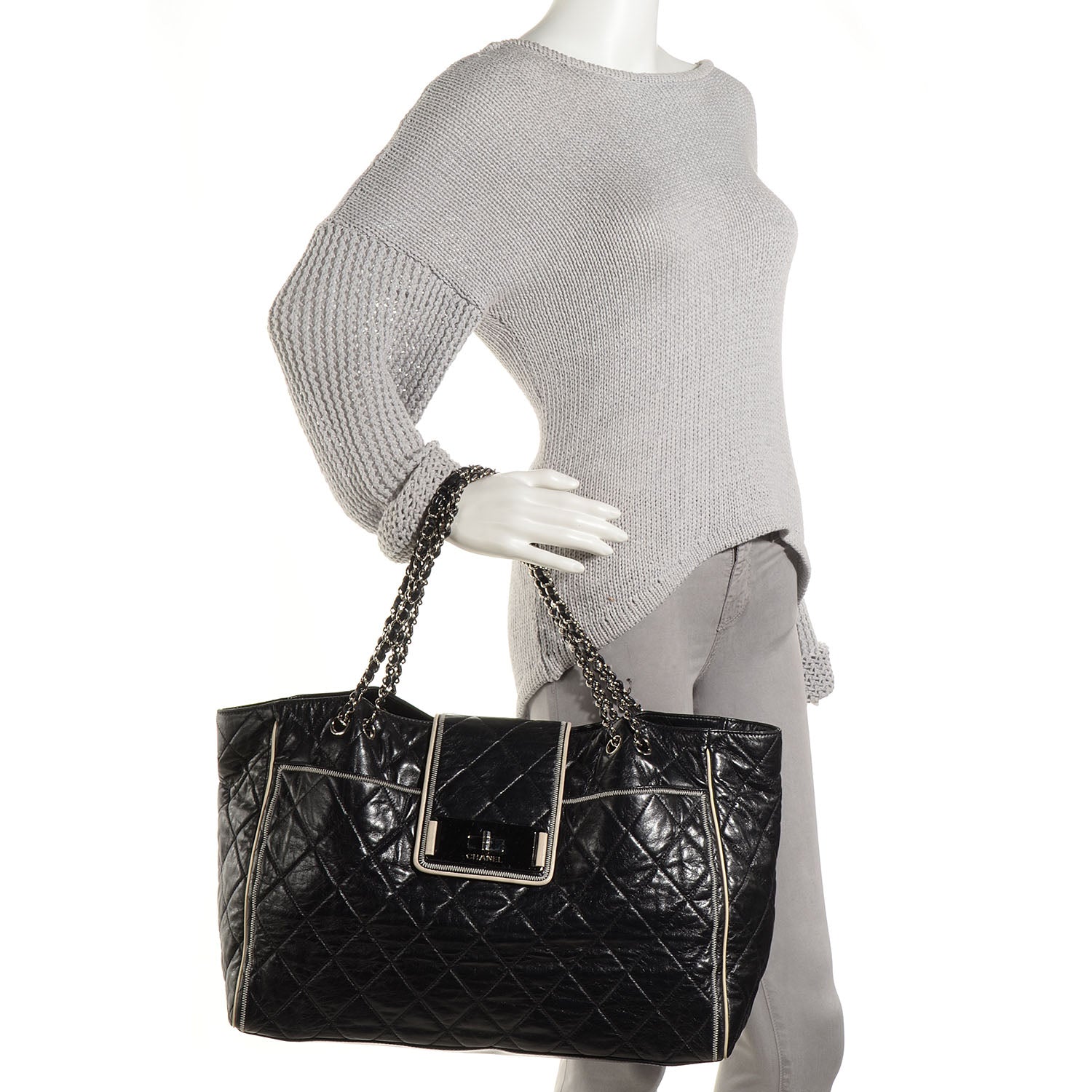 Chanel Lambskin Quilted East West Large Tote Black 2 of 7
