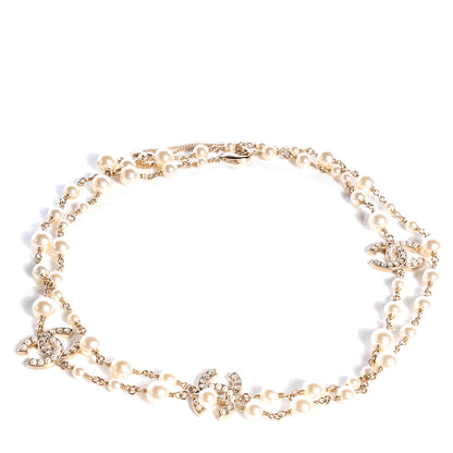 Chanel Crystal Pearl CC Long Necklace Gold 1 of 6