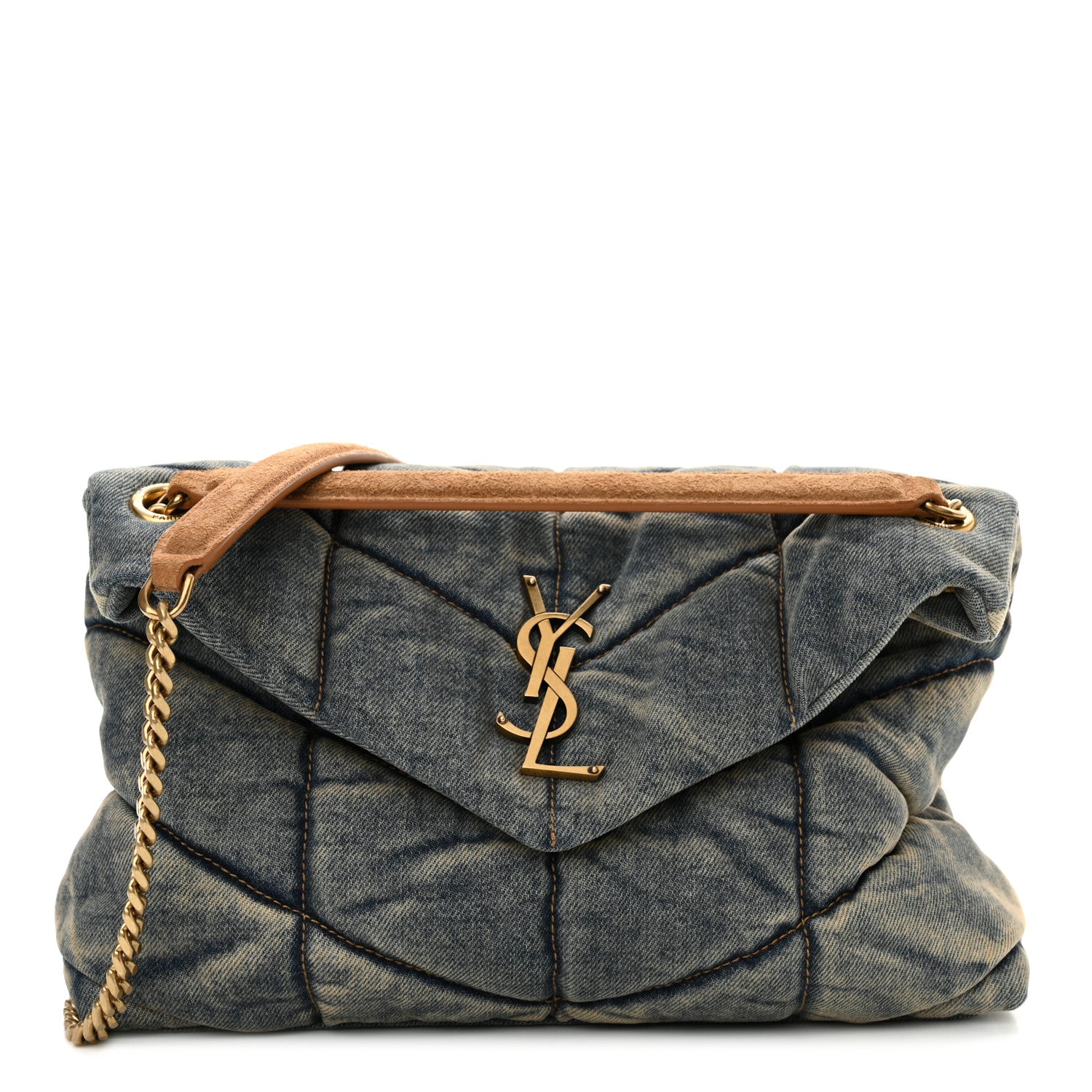 Saint Laurent Denim Quilted Small Loulou Puffer Monogram Chain Satchel Blue Cinnamon 1 of 11
