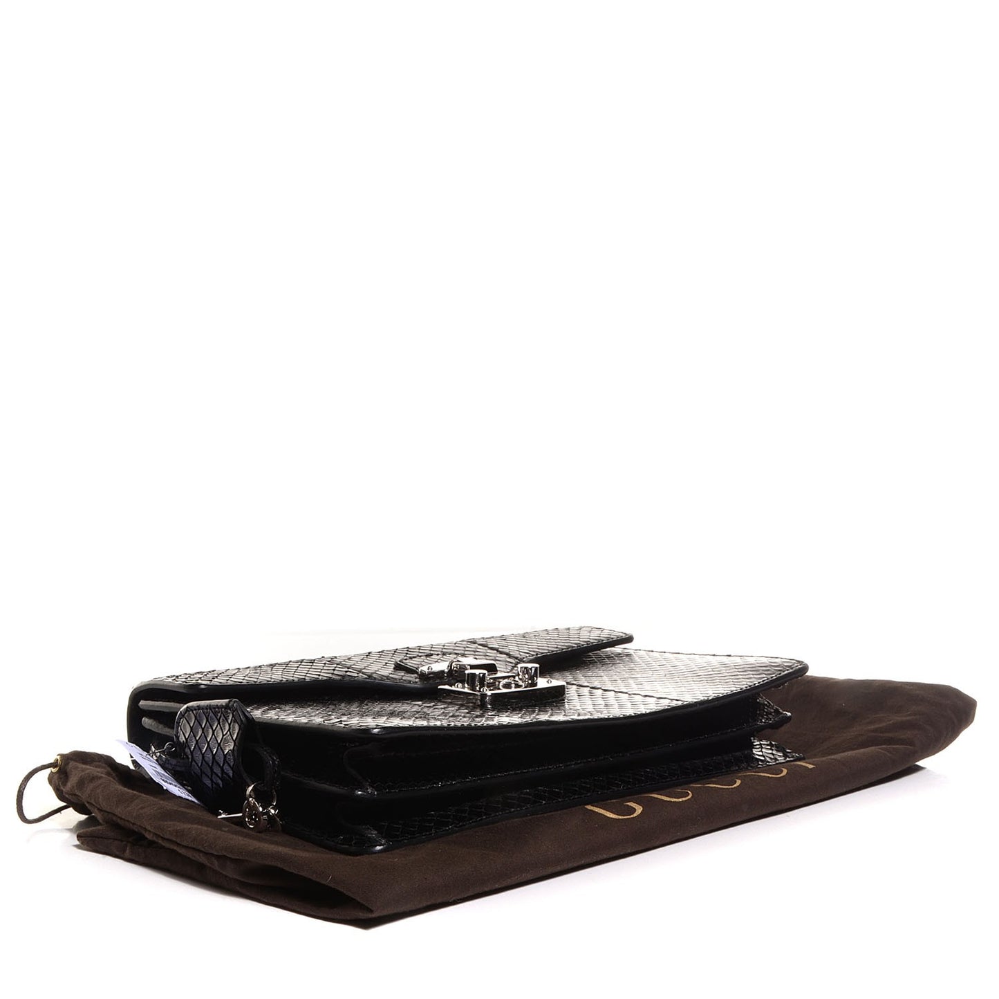 Python Small Lady Lock Briefcase Clutch Black