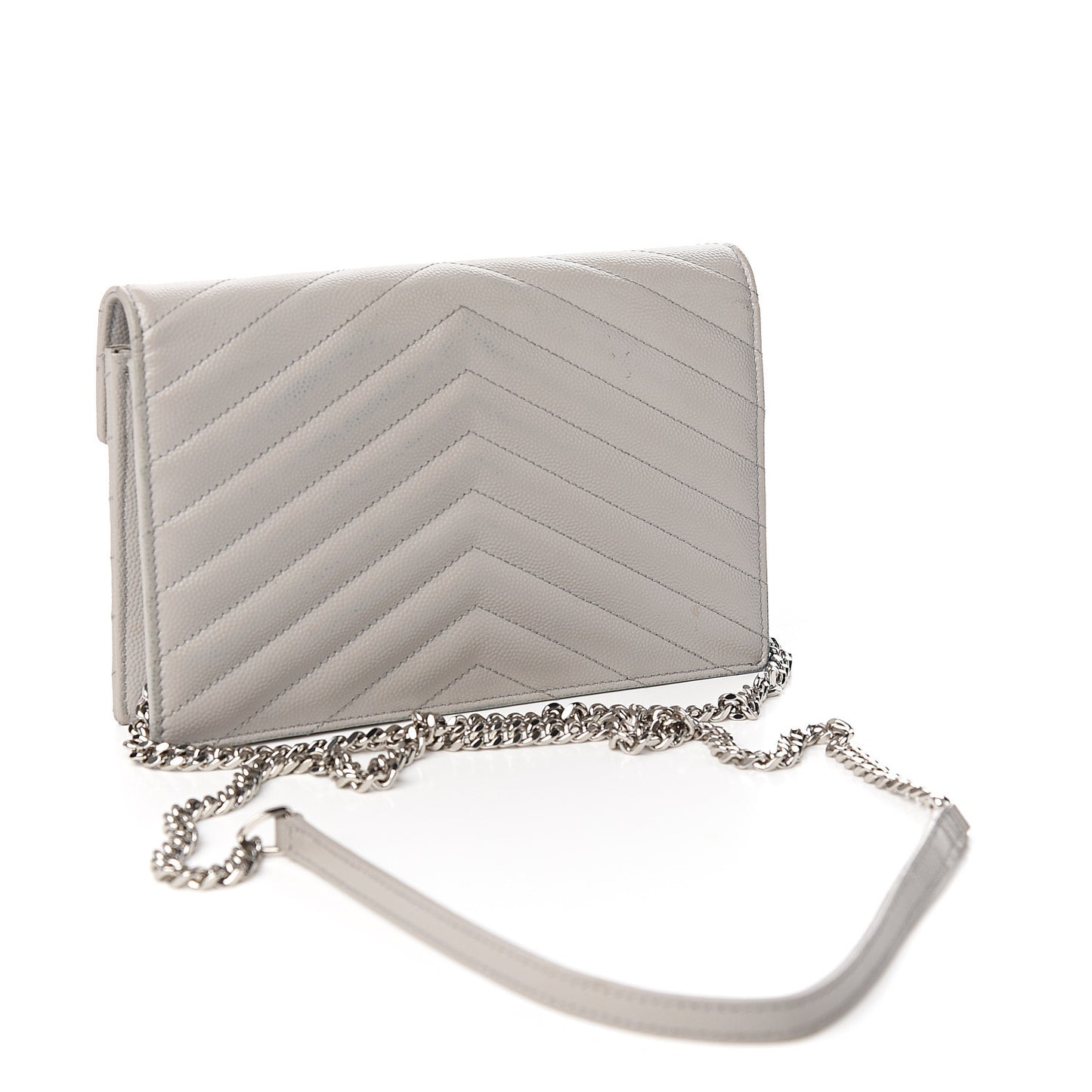 Grain De Poudre Matelasse Chevron Monogram Envelope Chain Wallet Fog