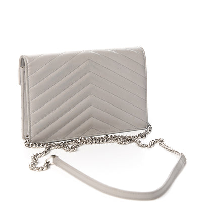 Saint Laurent Grain De Poudre Matelasse Chevron Monogram Envelope Chain Wallet Fog 2 of 12