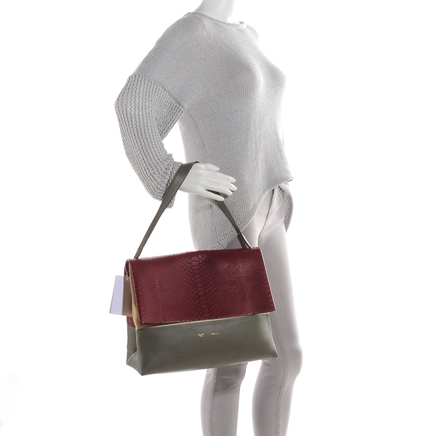 Celine Python Calfskin All Soft Shoulder Bag Burgundy 2 of 9
