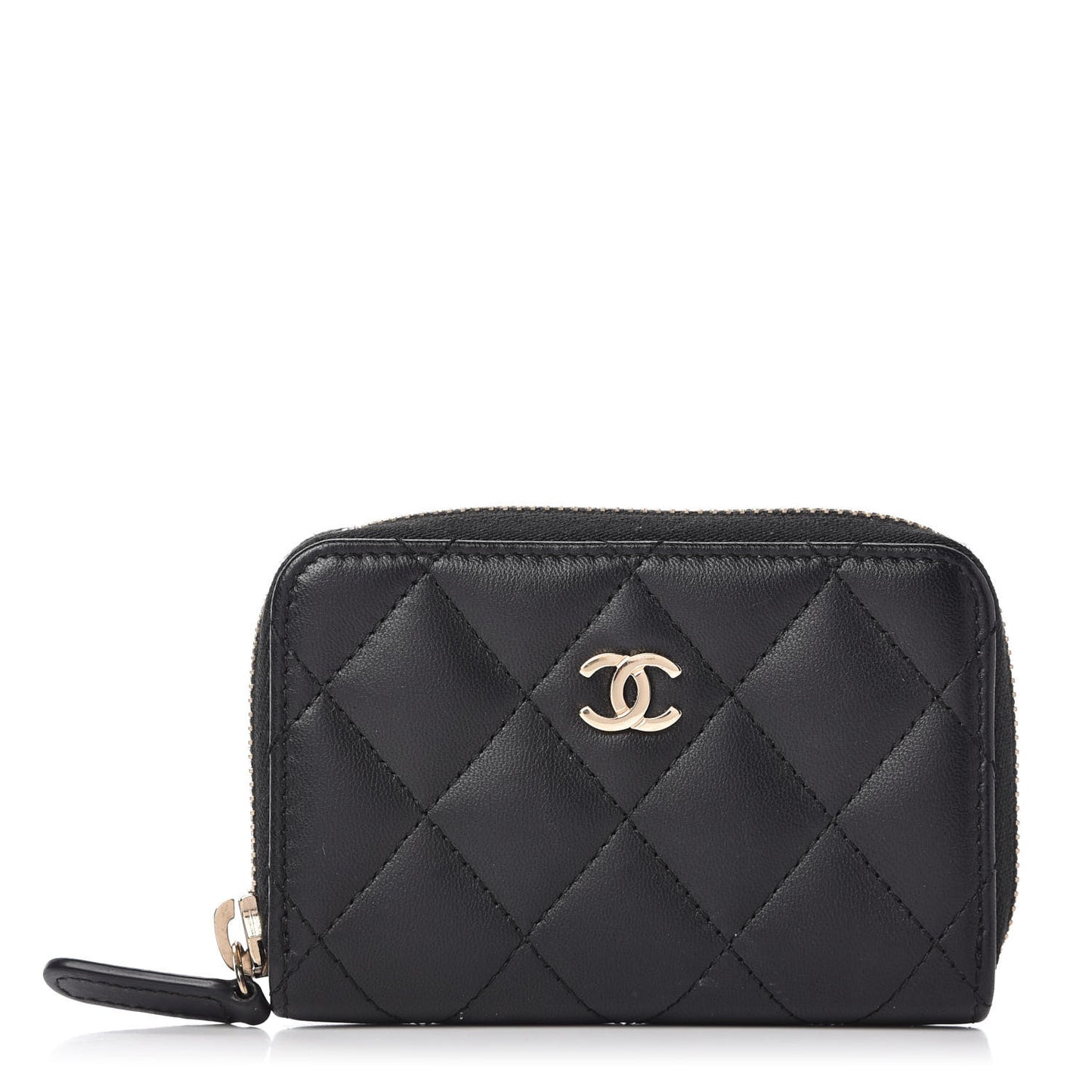 Lambskin Quilted Zip Coin Purse Black