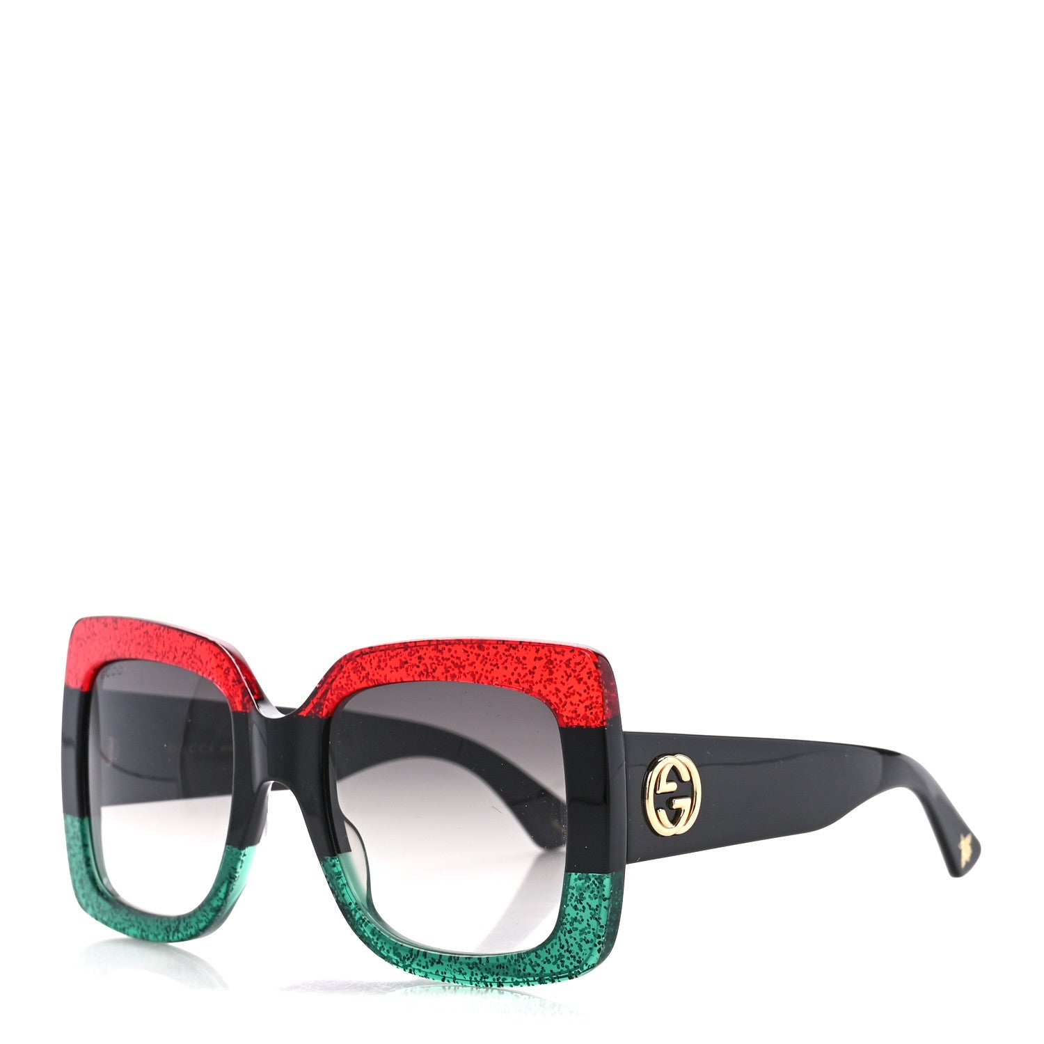 Gucci Acetate Square Frame Sunglasses GG0083S Glitter Red Black Green 1 of 7