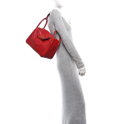Hermes Ostrich Verso Lindy 30 Rouge De Coeur Rouge Piment 2 of 12