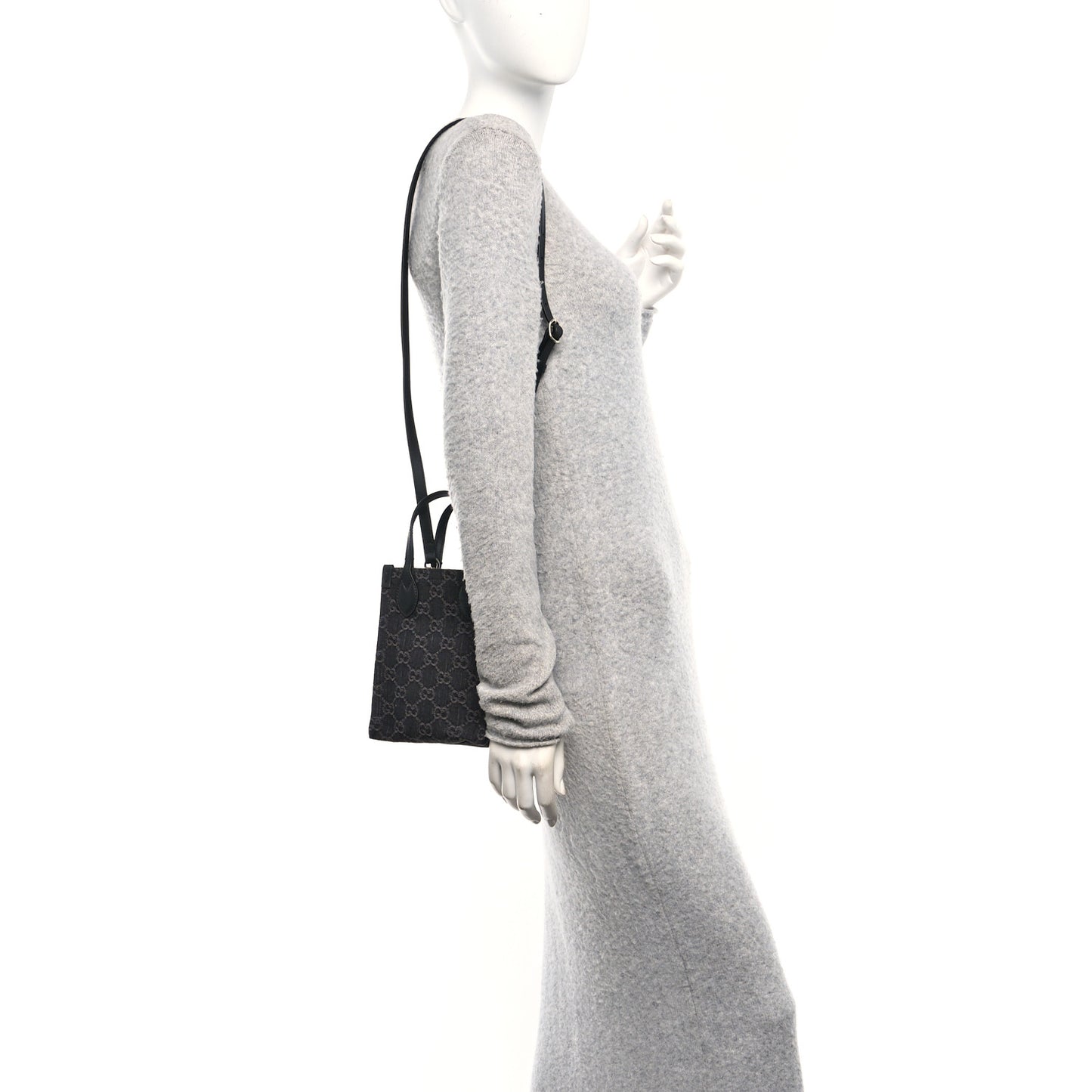 Denim GG Monogram Calfskin Mini Ophidia Tote Bag Black