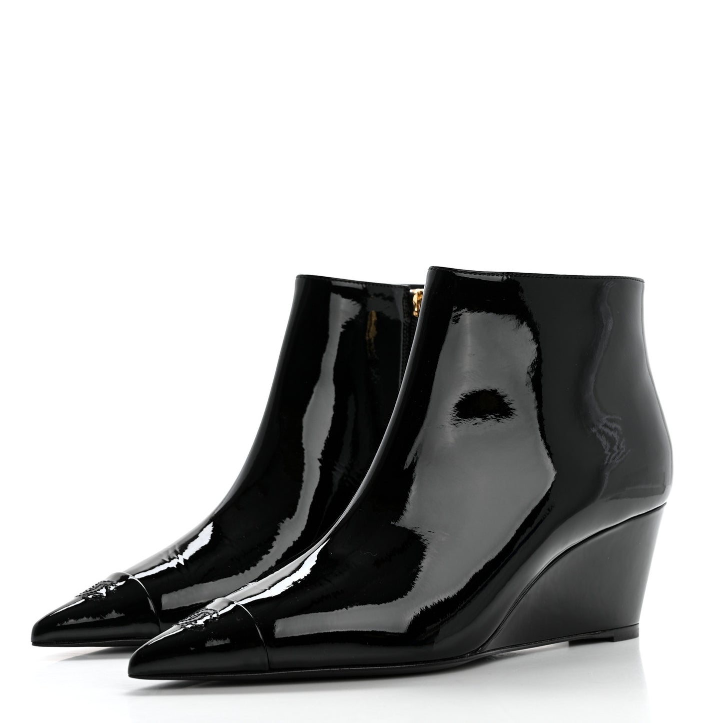 Patent Knit Wedge Ankle Boots 38.5 Black White
