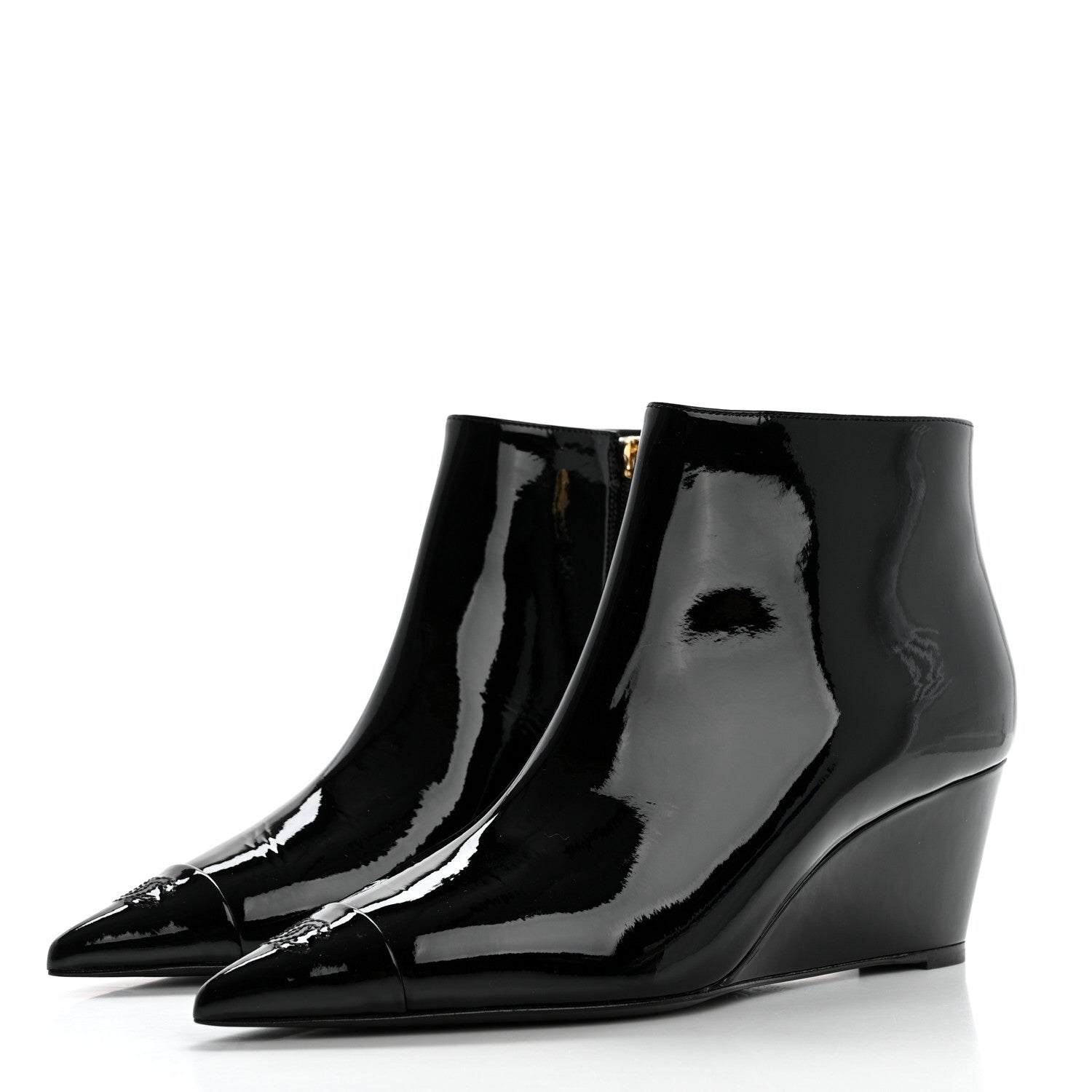 Chanel Patent Knit Wedge Ankle Boots 38.5 Black White 3 of 8