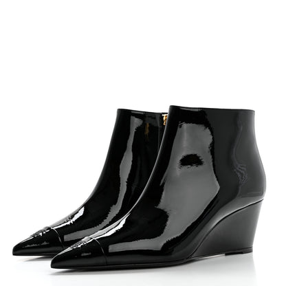 Chanel Patent Knit Wedge Ankle Boots 38.5 Black White 3 of 8