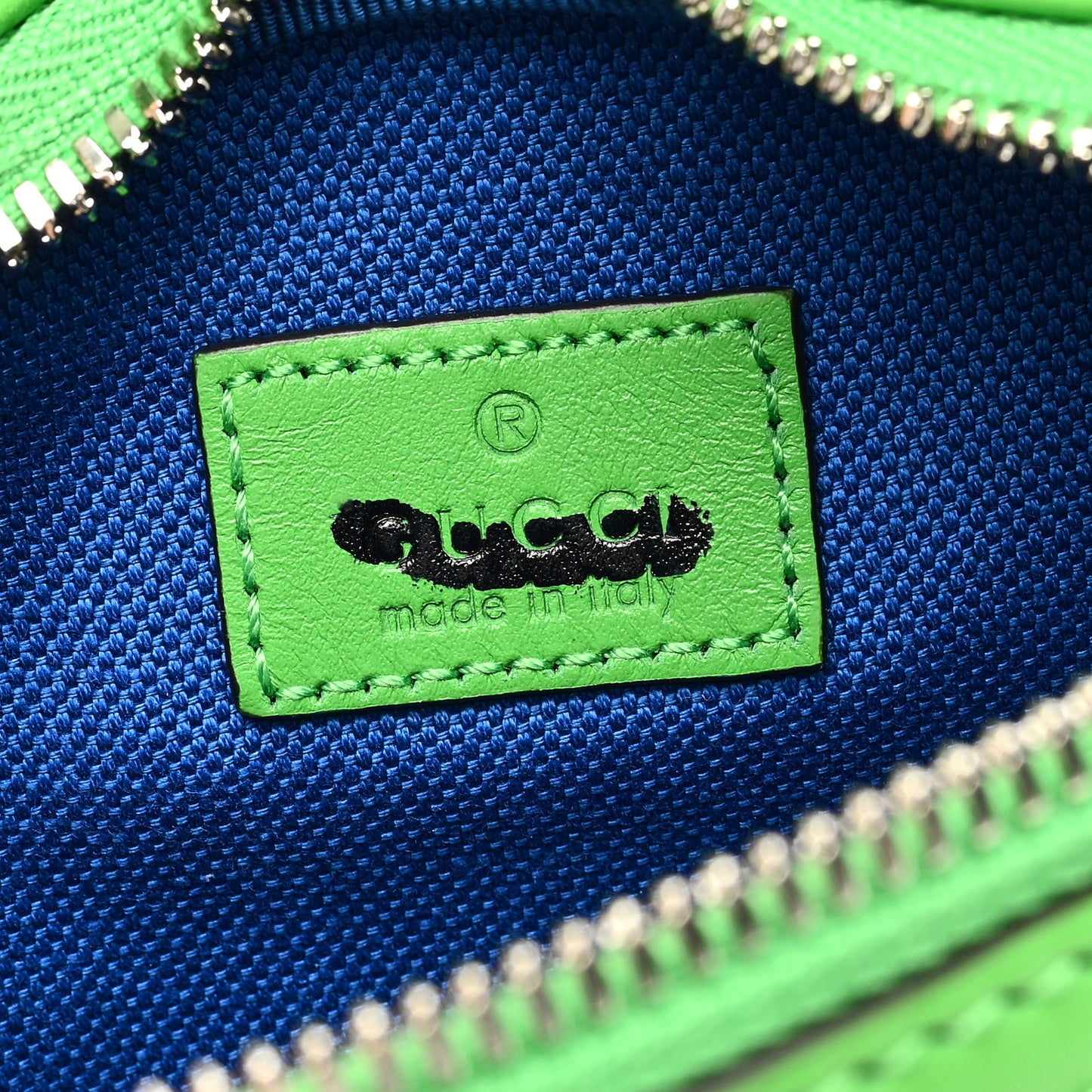 Calfskin GG Tennis Bi-Color Embossed Belt Bag Joy Green Joy Blue