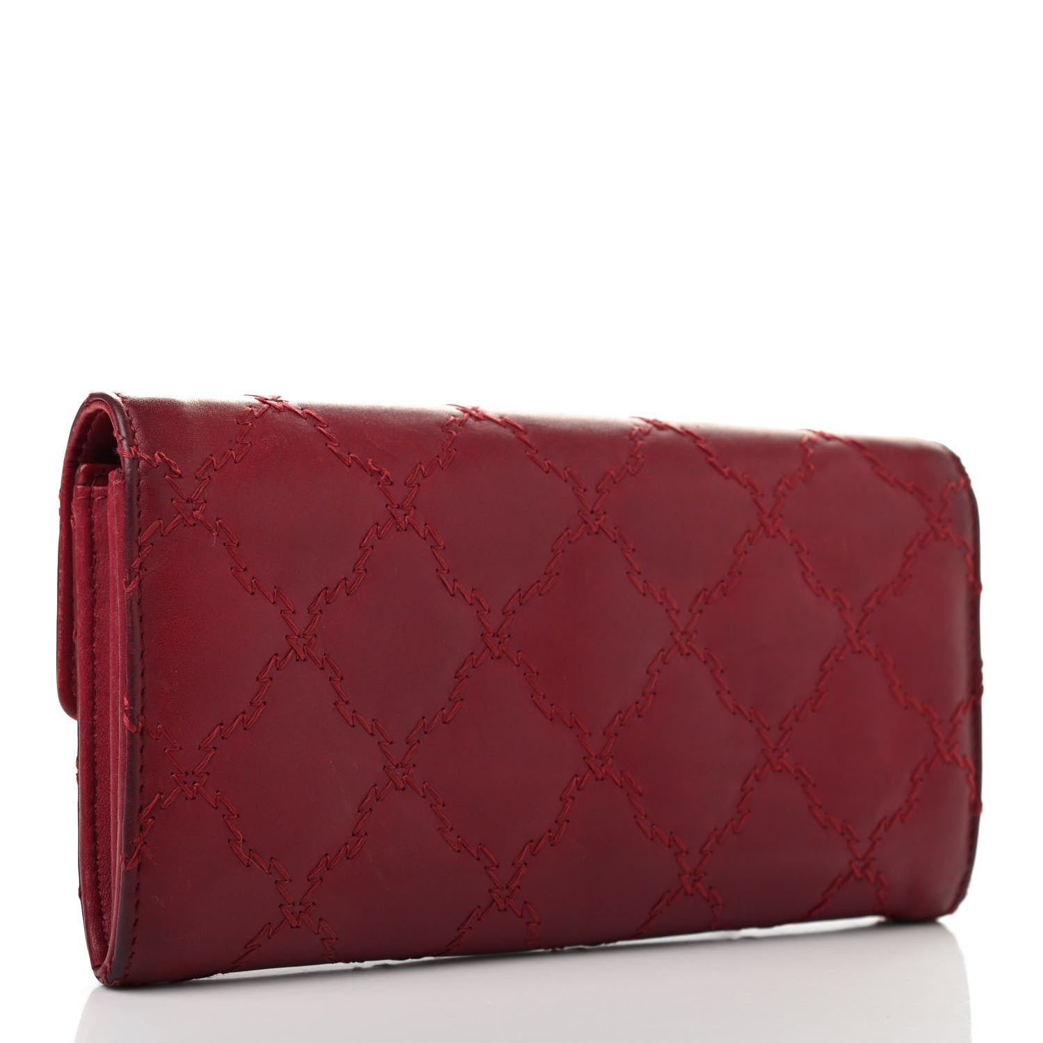 Chanel Calfskin Double Stitch Hamptons Large Gusset Flap Wallet Red 3 of 12