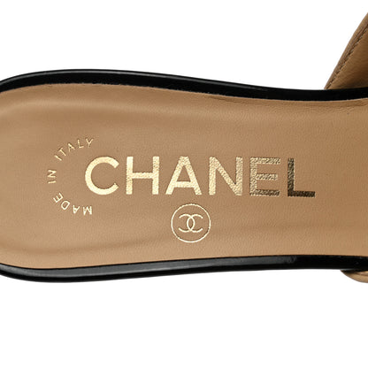 Chanel Lambskin Patent Cap Toe Chain Mule 37.5 Beige Black 7 of 9