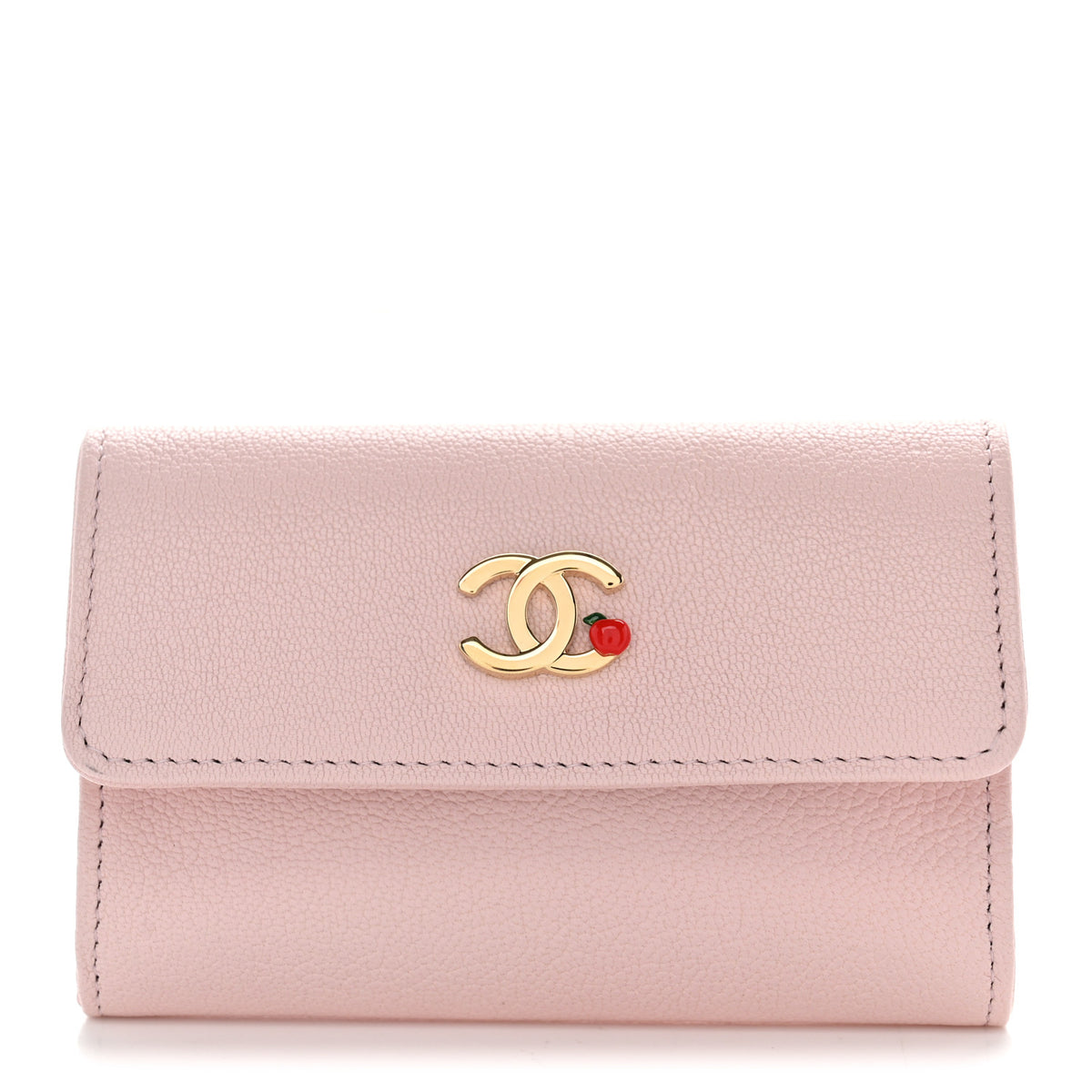 Grained Goatskin CC Apple Flap Card Holder Light Pink