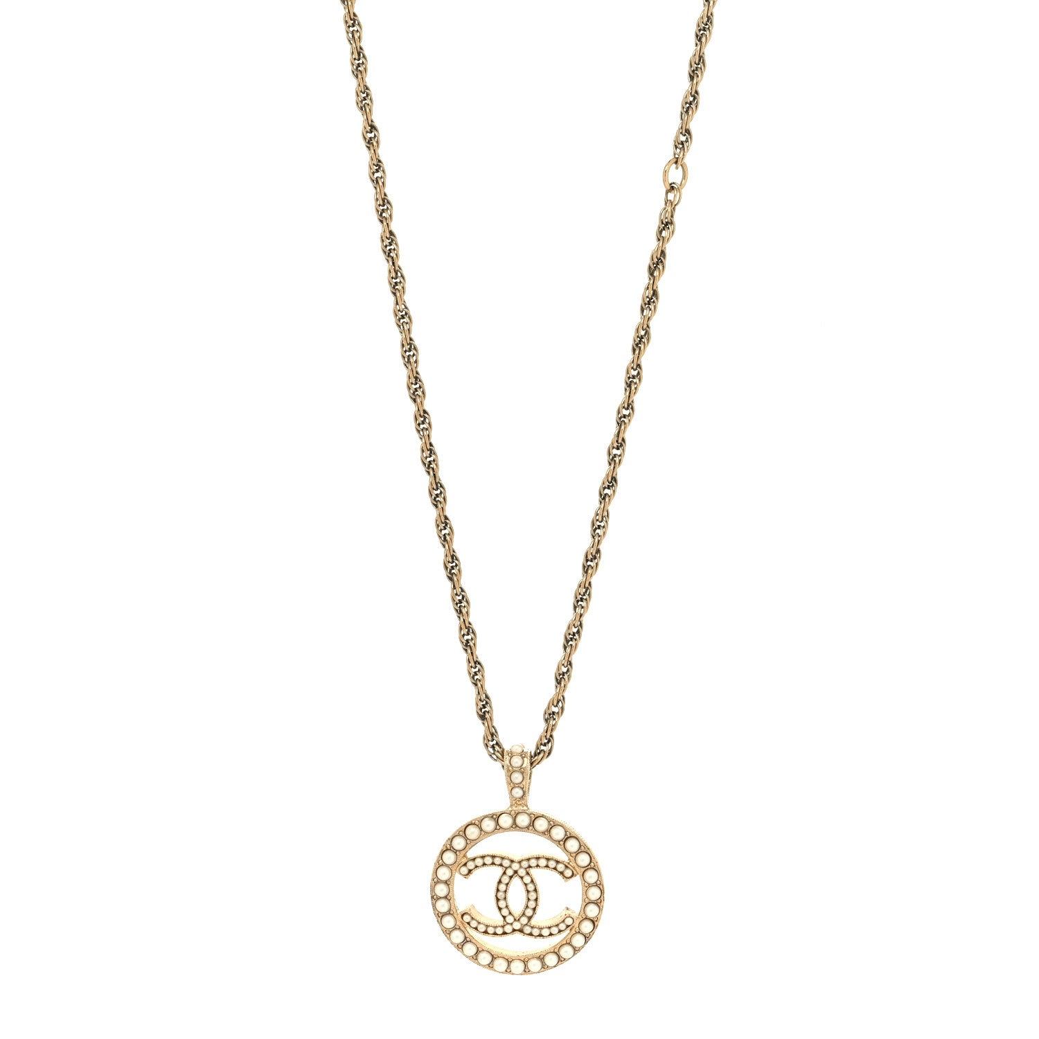 Chanel Pearl CC Round Pendant Necklace Gold 2 of 5