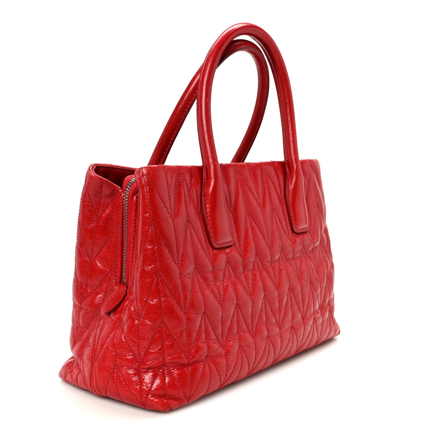 Miu Miu Nappa Matelasse Tote Fuoco 3 of 12