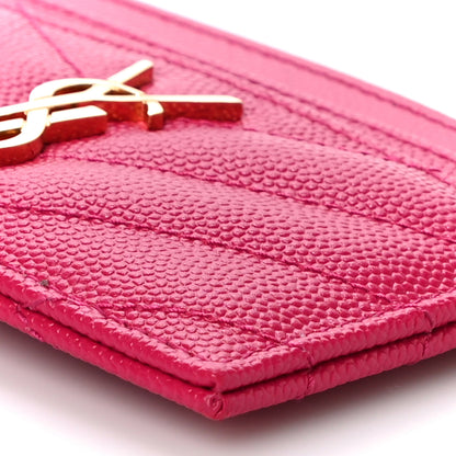 Saint Laurent Grain De Poudre Matelasse Chevron Monogram Credit Card Case Fresh Fuxia 9 of 10