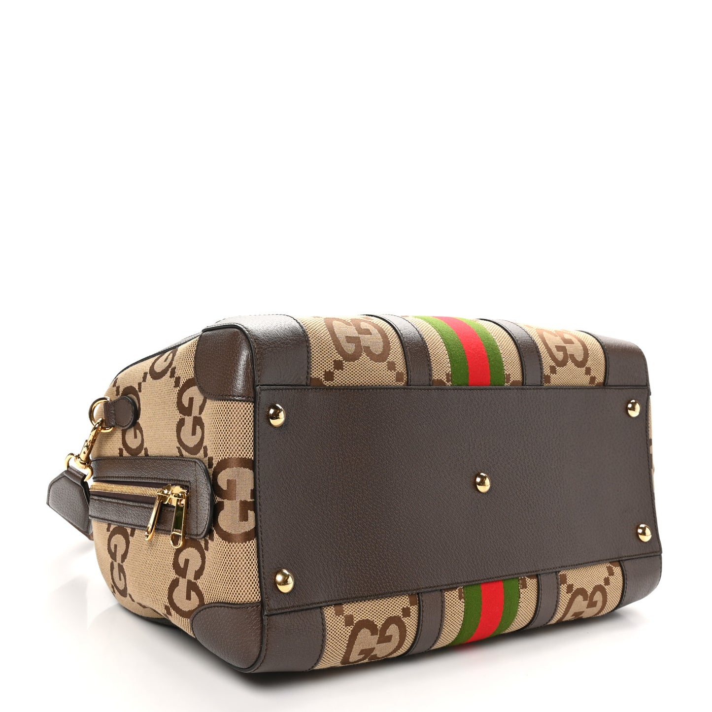 Monogram Jumbo GG Textured Dollar Calfskin Web Medium Duffle Bag Camel Ebony